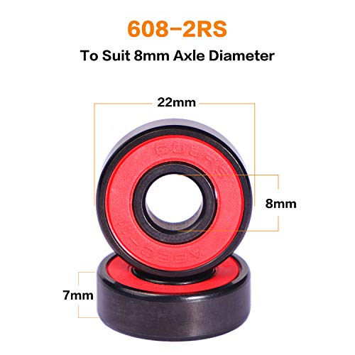 Redsia Skateboard Bearings Abec 11 Precision 608 2Rs With Spaces And Speed Washers For Longboard, Mini Cruisers, Scooter, Roller Skates, Inline Wheels (Set Of 8 Pcs) #TOP1