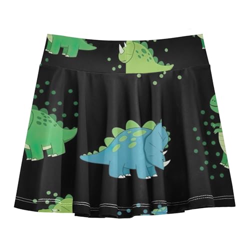 Joisal Cute Dino Night Black Girls' Shorts Athletic Skorts Tennis Skirts for Kids Personalized Pleated 3t2