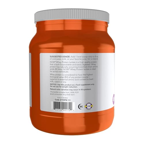 Image of NOW Foods Sports Nutrition, Whey Protein Isolate, 25 g With BCAAs, Unflavored Powder, 1.2-Pound
