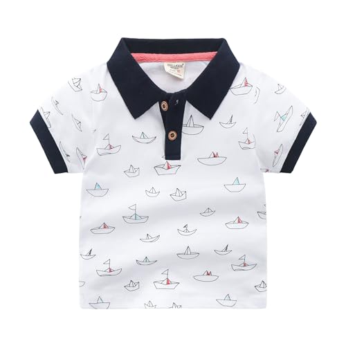 LuckeLadybug Short Sleeve Kids Lapel Shirt - Navy Blue - Small4