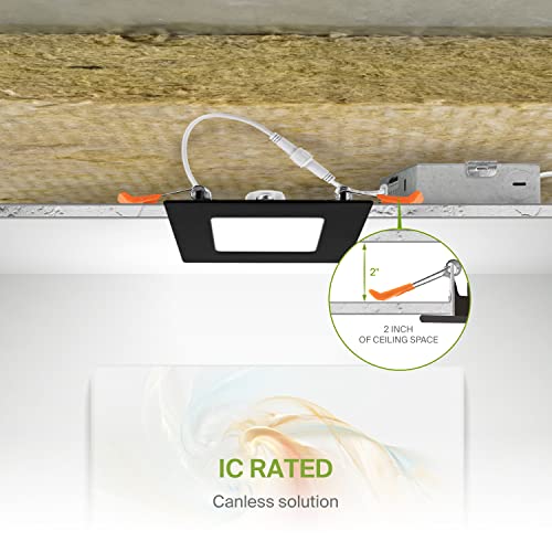 Asd 12 Pack 4 Inch Ultra Thin Led Square Recessed Lighting, 5 Cct 2700K-5000K Selectable, 12W 50W Eqv, Dimmable Canless Led Ceiling Square Downlight With J-Box, 784Lm High Brightness - Ul Energy Star #TOP6