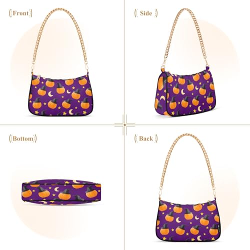 Halloween Pumpkins Shoulder Bag for Women, Handbag with Chain Strap, Soft Purse Tote Bag for Ladies3