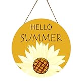 Summer Decorations for Home, Hello Summer Decor Wreaths for Front Door, Rustic Wooden Sign Hanger for Farmhouse Porch Home Decorations