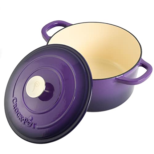 Image of Crock-Pot Artisan 5-Quart Round Enameled Cast Iron Dutch Oven - Lavender Purple, Durable Heavy-Duty Cookware for Slow Cooking, Roasting, Baking with Lid