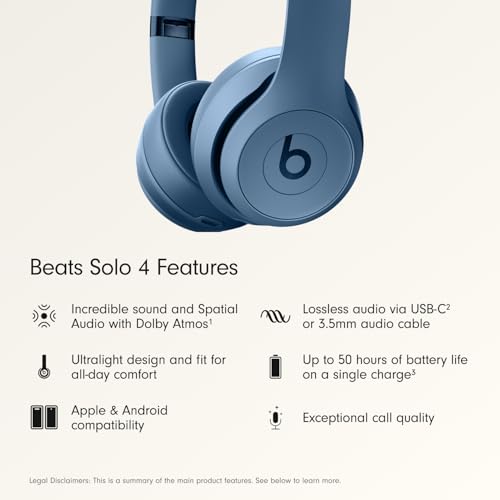 Image of Beats Solo 4 - Wireless On-Ear Bluetooth Headphones, Up to 50-Hour Battery Life, Ultra-Lightweight Comfort, Powerful and Balanced Sound, Apple & Android Compatible - Slate Blue