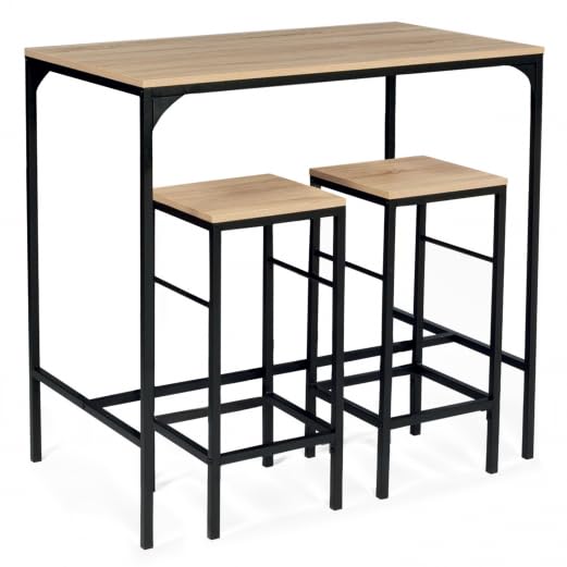 IDMarket – Conjunto de mesa alta de bar Detroit 95 cm y 2 taburetes diseño industrial