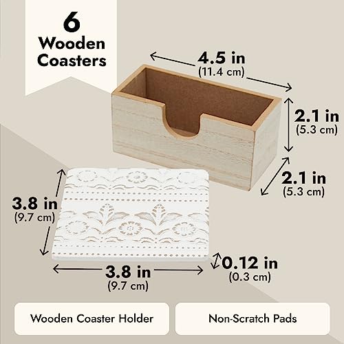 Juvale-Set-of-6-White-Wooden-Coasters-with-Holder-for-Drinks-Coffee-Table-and-Floral-Farmhouse-Decor-38-Inches Juvale Set of 6 White Wooden Coasters with Holder for Drinks Coffee Table and Floral Farmhouse Decor 38 Inches