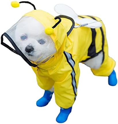 Dog Raincoat Pet Waterproof Clothes with Transparent Hood and Four Feet Full Body Coverage Lightweight Reflective Rain Jacket with Lovely Modelling for Small Medium Large Dogs or Other Breeds