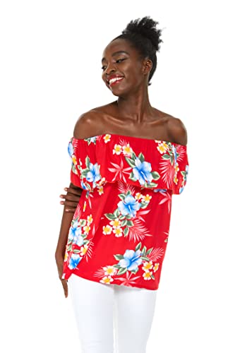 Image of Matchable Family Hawaiian Luau Men Women Girl Boy Clothes in Hibiscus Red