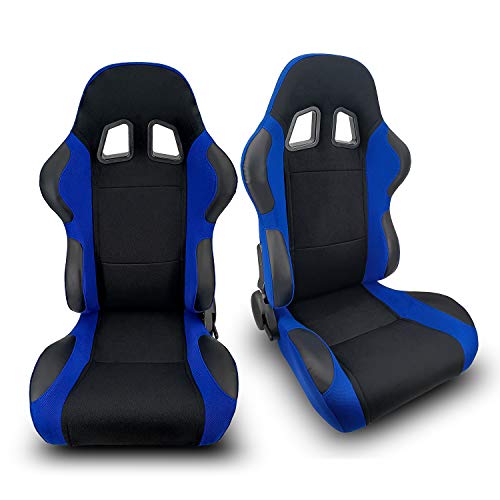 Modifystreet 1 Pair Universal Pvc Leather/Blue Strip Left/Right Racing Seats #TOP21