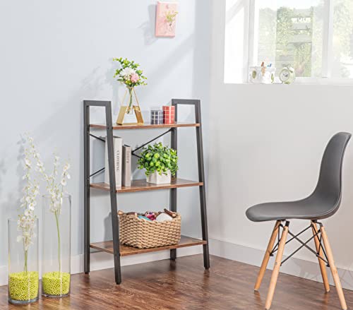 Jjs Industrial 3-Tier Bookshelf, Freestanding Rustic Display Bookcase Storage Rack Shelf Plant Stand For Living Room Home Office, Brown #TOP4