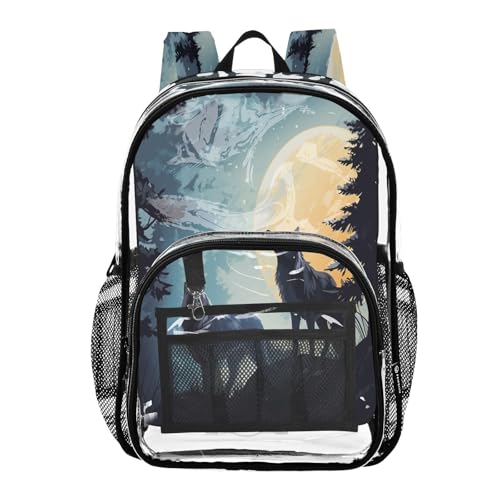 Wolf Clear Backpack - Stadium Approved Large 15.7-inch Waterproof Transparent Bag for Sports, Concerts, Work, Travel#224