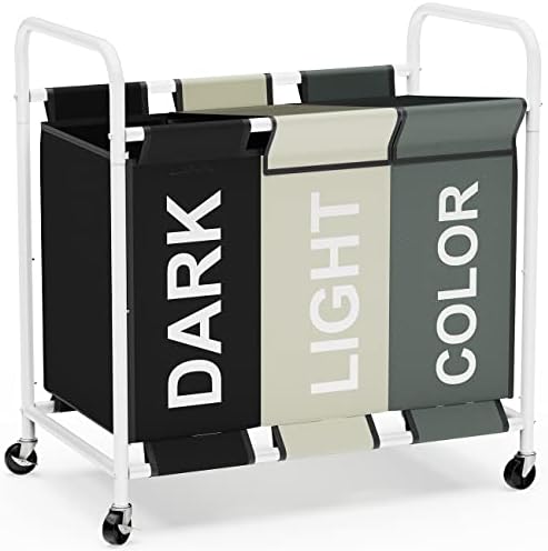 Laundry Sorter, Nerveol Laundry Basket with Wheels Rolling Laundry Hamper 3 Section for Laundry, 36 Gallons Laundry Organizer Cart with Heavy Duty Casters for Clothes Storage