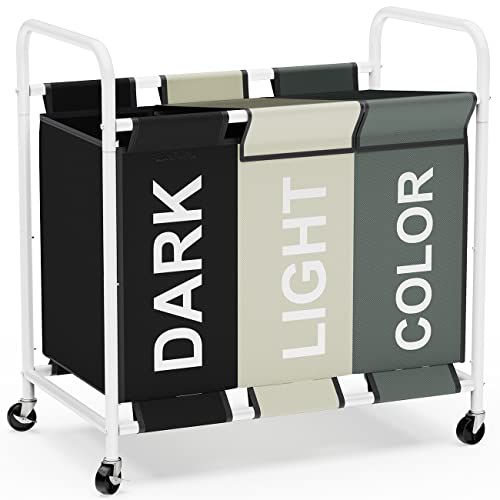Laundry Sorter, Nerveol Laundry Basket With Wheels Rolling Laundry Hamper 3 Section For Laundry, 36 Gallons Laundry Organizer Cart With Heavy Duty Casters For Clothes Storage #TOP1