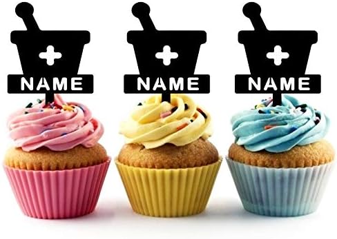 TA0885 Mortar Pestle Silhouette Party Wedding Birthday Acrylic Cupcake Toppers Decor 10 pcs with Personalized Your Name