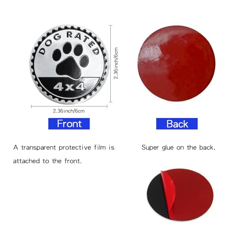 Image of 2 PCS Dogs Badge Rated Car Emblem, 4 x 4 Metal Automotive Badge, 3D Round Metal Car Badges Emblems, Car Badge Decals Stickers Compatible with Jeep Wrangler Vehicles Trucks SUV RV