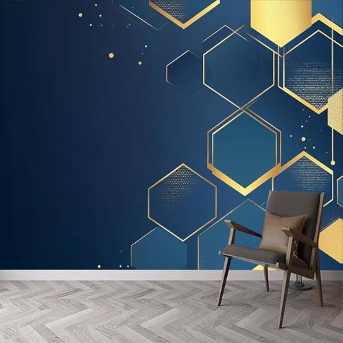 Mural Wallpaper Blue Photo Wallpaper 3D Effect Geometric Hexagons Wallpaper Art Deco Wall Murals for Living Room Bedroom Corridor 150x105 cm 0354a