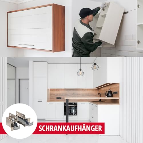 Gedotec Schrankaufhänger Metall Schrank-Aufhängung sichtbar Küchen-Schränke | Tragkraft 100 kg | Stahl vernickelt | Küchenschrank-Halter zum Schrauben | 1 Paar (2 Stück) - Schrankhalter Befestigungen