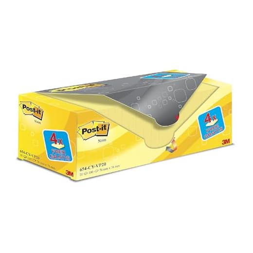 Post-it 654Y-20 klisterlappar reklam, 76 x 76 mm, 20 block, 100 ark, gul