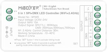 MiBOXER SPIW5 5 in 1 SPI+DMX LED Controller WiFi+2.4G, SPI Series