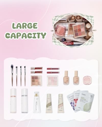 Narwey Initial Makeup Bag for Teen Girls Kids Trendy Stuff 6 8 10 11 12 13 14 16 18 Years Old, Personalized Monogram Cosmetic Toiletry Bag, Birthday Gifts for Women Tween (Green A)2