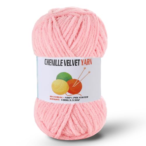Image of Fluffy Chenille Yarn for Crocheting, Chunky Velvet Yarn for Crochet Amigurumi, Used for Making Baby Yarns Blanket, Clothes, Pattern Knitting Creations (1- Pink)