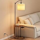 GILLAS Mesa Auxiliar con Lámpara de Pie, Mesa de Sofa Cama Forma de C, Mesa para Sala con Lámpara de Piso 3 Temperaturas...