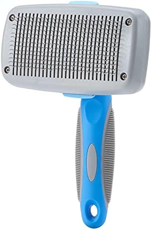 PUAYOIP Cat Grooming Brush Self Cleaning Beauty and Styling Comb Brush for Pets Removes Loose Undercoat, Mats and Tangled Hair for Dogs and Cats with Short to Long Hair (Blue)