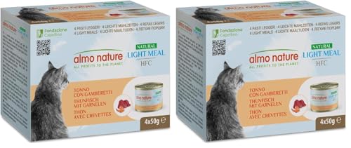 almo nature HFC Natural Light Meal - Comida para Gatos Adultos, atún y gambas, 50 g x 4 Unidades, 200 g (Paquete de 2)