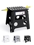 HOUSE DAY Folding Step Stool 13 inch(33cm) Height Medium Heavy Duty Foldable Stool for Adults, Large Foldable Step Non-Slip Folding Stools Portable Plastic Collapsible Step for Kids - Black