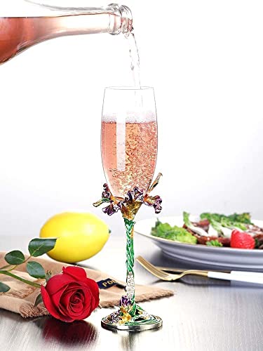 Suq I Ome Enamel Wine Crystal Champagne Flutes Glasses Set Of 2 thumb #3