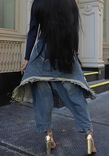 Vaceky Denim Harem Pants Women Elastic Waist Distressed Cropped Baggy Cargo Jeans3