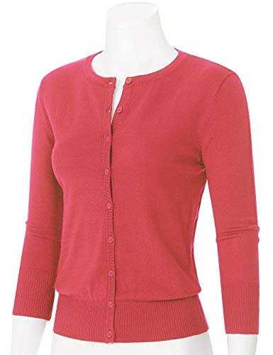 Image of Women's 3 /4 Sleeve Crew Neck Button Down Stretch Knit Cardigan Sweater (S-3XL)