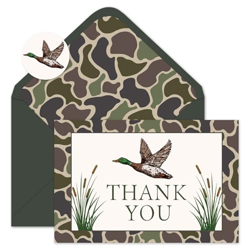 AnyDesign 24 Pcs Mallard Duck Thank You Cards Greeting Cards Camo Note Card with Envelope Sticker for Holiday Party Invitation Supplies, 4 x 6 Inch