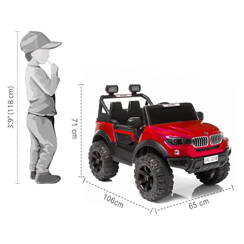 JN Creations 12V Battery Operated Ride On BMW 888 Jeep for Kids with Remote Control (Red Painted)