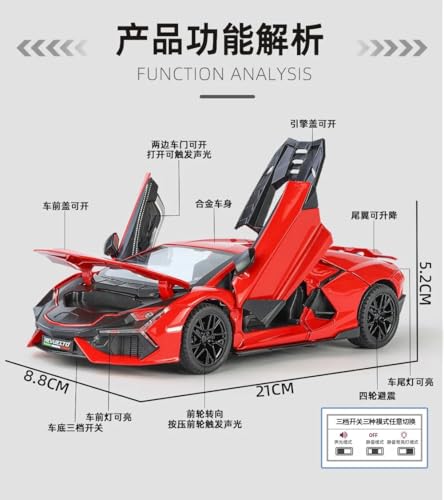 Image of 1:24 Lamborghini Revuelto Diecast Model Car | Pull Back Acousto-Optic Alloy Metal Toy with Realistic Sound & Light Effects | Toy Car for Kids Boys Girls & Collectors (White)