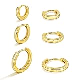 Gold Hoop Earrings Sets Women: 3 Pairs Sterling Silver Small Huggie Cartilage Hoops Hypoallergenic J