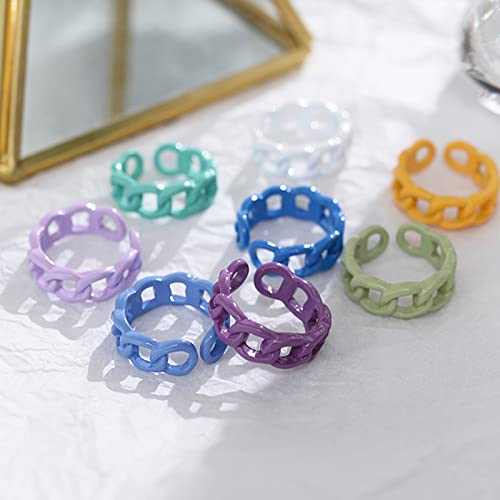 Caiyao Punk Chunky Open Enameled Colorful Geometric Link Chain Stackable Adjustable Size Finger Ring Set Jewelry For Women Valentine'S Day Birthday Gift-Set thumb #1
