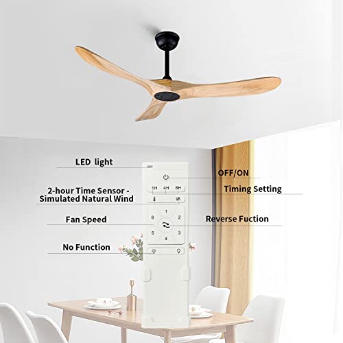 Foblks 52" Indoor/Outdoor Wooden Ceiling Fan, 3 Blade Dc Ceiling Fan With Remote Control, 2 Downrods, Reversible Dc Motor 27W Quiet Energy Saving #TOP3