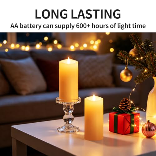 Image of Flameless LED Candles 3 inchx7 inch Set of 2, Battery Operated with Remote & Timer, 600-Hour on 2 AA Batteries, Flickering Realistic Flame, Ivory for Indoor /Outdoor