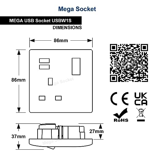 1 Gang USB Switch Socket 13A Twin Port White Single Plug Wall Outlet USBW1S 1 Gang USB Switch Socket 13A Twin Port White Single Plug Wall Outlet USBW1S