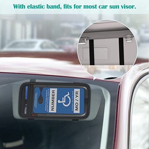SITHON Handicap Placard Holder for Car Visor, Disabled Parking Permit Sign Protector with Pen Holder, Card Slots and Elastic Strap, Black (Holder Only)