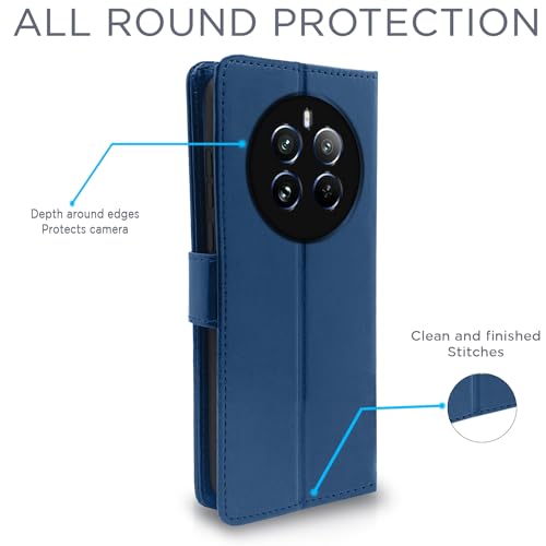 Image of Pikkme Flip Cover for Realme 12 Pro 5G / 12 Pro Plus 5G | Leather Finish | Shockproof with Card Pockets & Wallet Stand | Ultimate Protection Case(Blue)