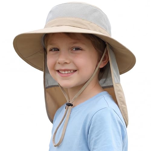 Image of Home Prefer UPF50+ Kids Girls Boys Sun Hat Wide Brim Fishing Hat with Neck Flap Adventure Beach Safari Sun Protection Cap