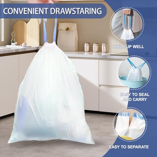 T.FORING 10 Gallon Trash Bags with Drawstring - 120 Count Heavy Duty 1.2 Mil Garbage Bags 38 Liter Unscented White Kitchen Bin Liners for Home & Office - Image 6