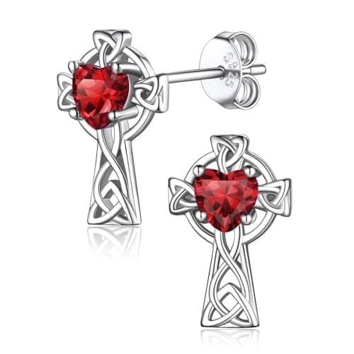 FaithHeart 925 Sterling Silver Birthstone Earrings for Women, Dainty Heart/Princess Cut/Celtic Knot/Cross Birthstone Stud Earrings for Women Pure Silver Birthstone Jewelry Gifts for Mom Daug