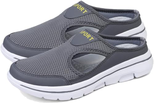 Generic Men's Mesh Sport Slip-On Mule Sneakers, Gray, White Sole Grey - Image 3