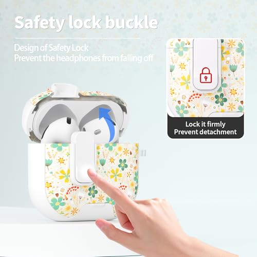 Image of for AirPods 4 Case with Safty Lock & Phone Stand,Cute Floral Pattern Style | PC & TPU Dual Layer Protective Cover with Keychain & Cleaner Pen for Apple AirPod 4th Generation 2024 Women(Four-Leaf Clover)