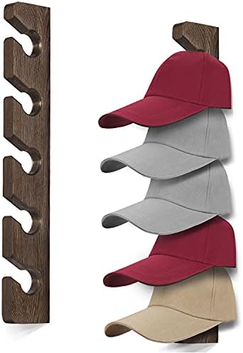 keletop Hat Rack for Wall Baseball Cap Organizer Hanger (2 Pack) Modern Wooden Hat Holder Wall-Mounted Caps Display for Closet Door Bedroom Entryroom Laundry (Brown) …
