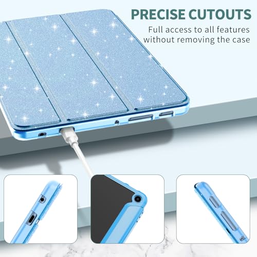 Image of Sanyetral Tablet Protective Case with Auto Wake /Sleep Function, Incompatible with TCL Nokia -Glitter Blue